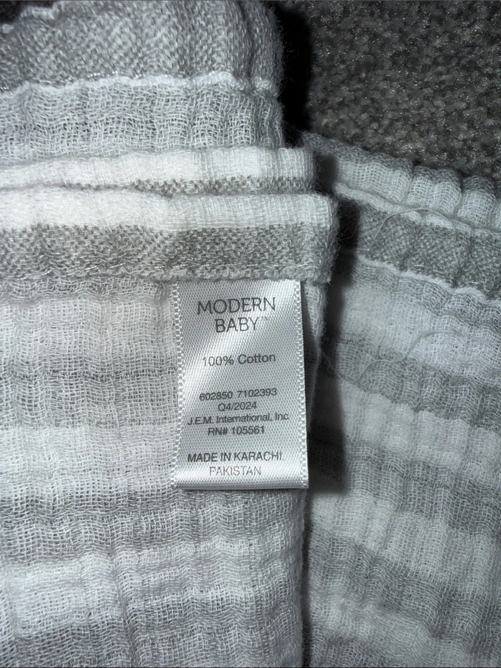 Two Striped Cotton Baby Blankets - Grey and White